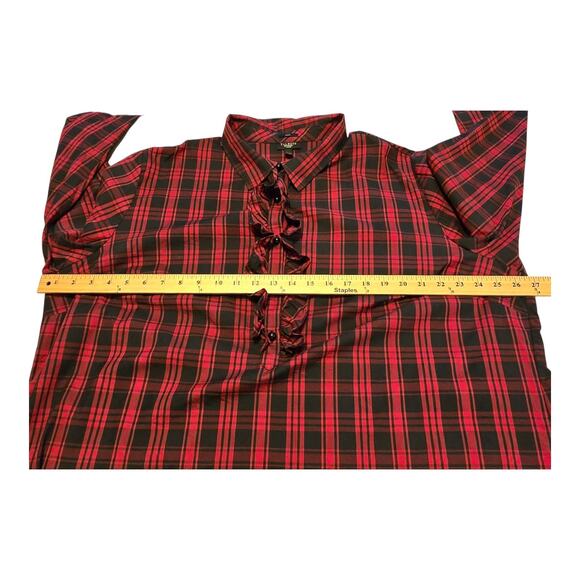 Talbots Womens Plus Size 22W Ruffle Blouse Red/Black Plaid Country Classic - Picture 8 of 10